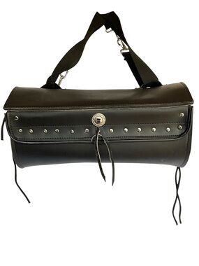 Motorcycle Leather front Tool Bag Studded biker Fork Handlebar Storage Black